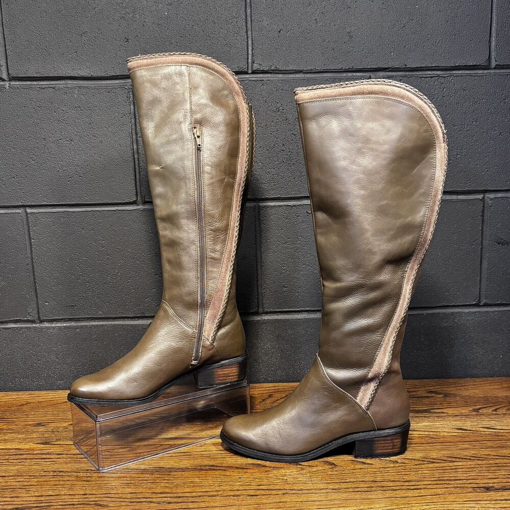NAUGHTY MONKEY Everlasting Brown Leather Knee High Riding Boots Women’s 8